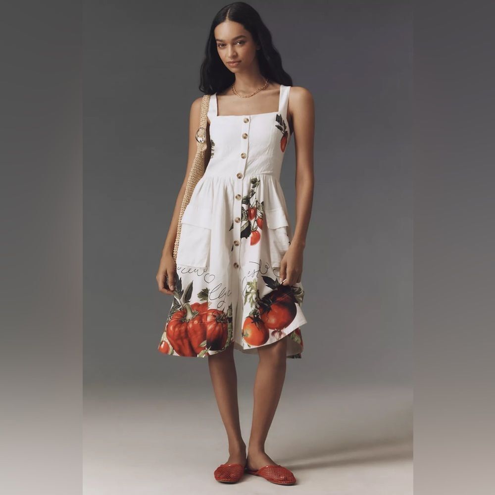 New Amthropologie Maeve Button-Front Tomato Midi Dress Size XxSP